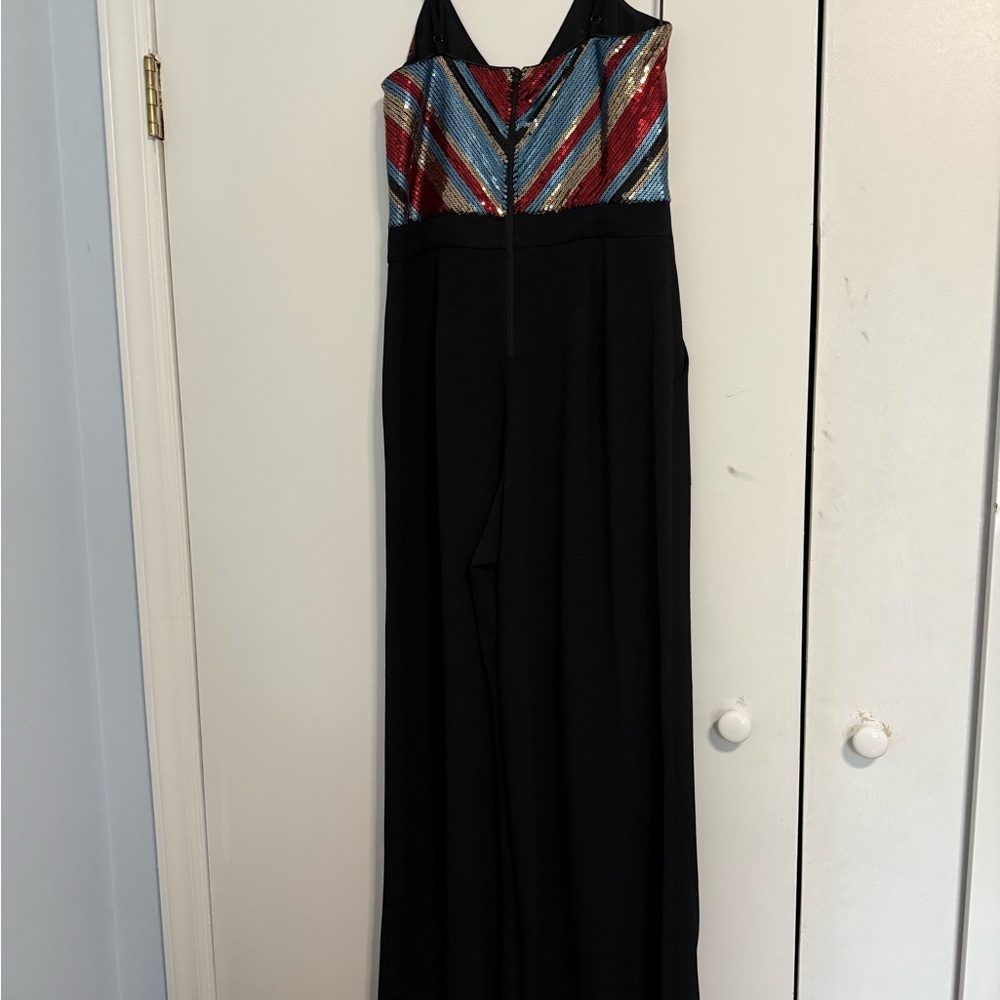 June & Hudson Black Jumpsuit with Red and Blue Sequin Top